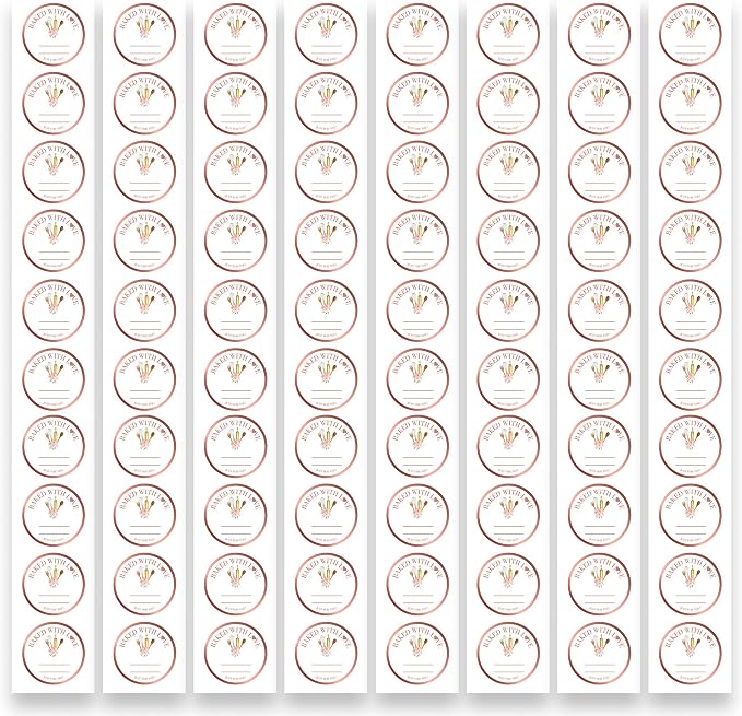 Mobiusea Creation Rosegold Baked with Love Stickers | 1.5 Inch 500pcs Packaging Labels for Baked Goods, Bakery Label Roll, Bread Sticker, Cookie Packaging & Baking Business Essentials