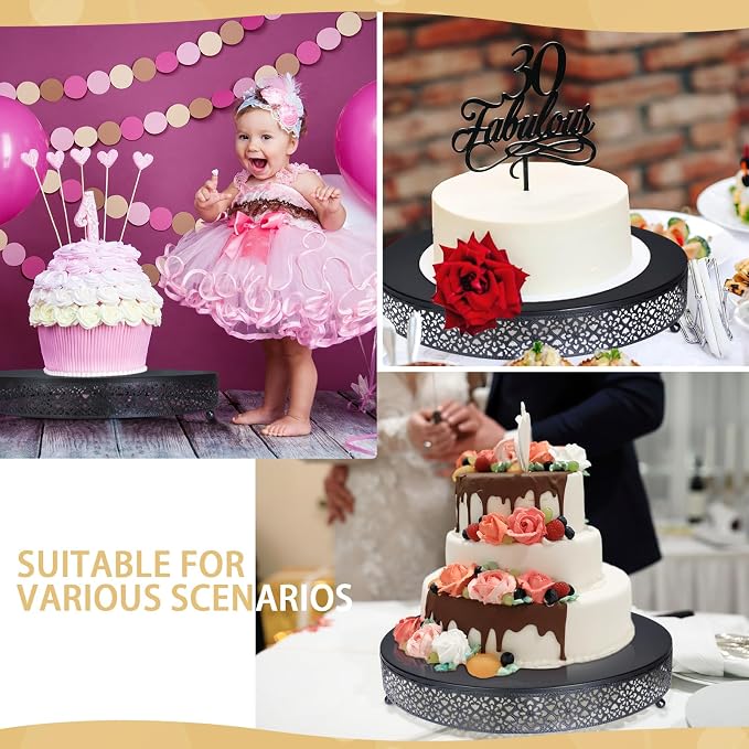 Wenqik Cake Stand 16 Inch Round Metal Cupcake Dessert Wedding Cake Stand Cookies Display Holder Fruit Serving Tray for Table Wedding Birthday Anniversary Party(Black)