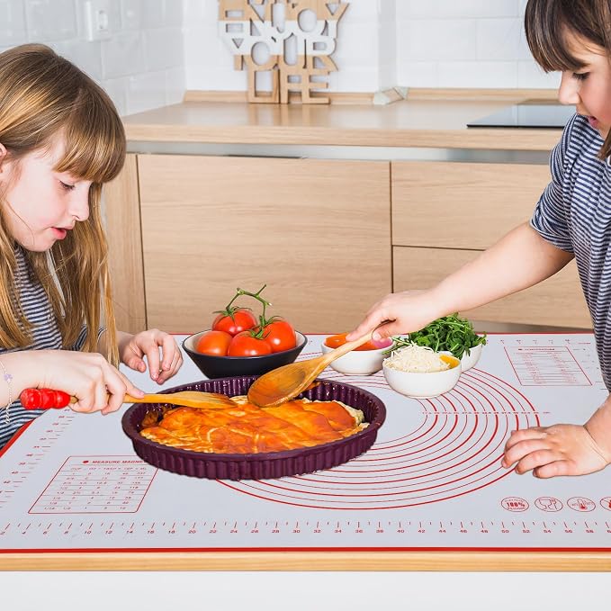 Large Silicone Baking Mat 32 x 24" Red Silicone Pastry Mat for Rolling Out Dough Rolling Mat - Pie Crust Mat Oven Liner with Measurement