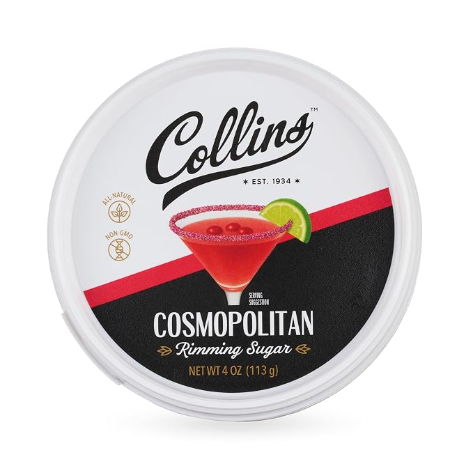 Collins Cosmopolitan Cocktail Sugar, Red Cranberry Flavored Rimming Sugar for Cosmos, Cranberry Martinis, Vodka Cranberry, Champagne Spritzers, 4 oz