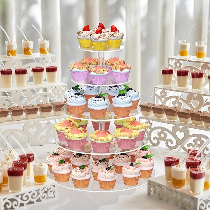 weddingwish 5 Tier Round Cupcake Stand for 50 Cupcakes, Acrylic Cupcake Display Stand, Clear Cupcake Tier Stand, Cupcake Holder Stand