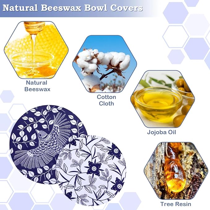 2 Large Reusable Beeswax Bowl Covers for Bread Proofing, 10/12 Inch Elastic Beeswax Wraps Cotton Cloth Sourdough Bowl Covers for Proofing Baskets, Mixer Bowls, Food Storage Containers