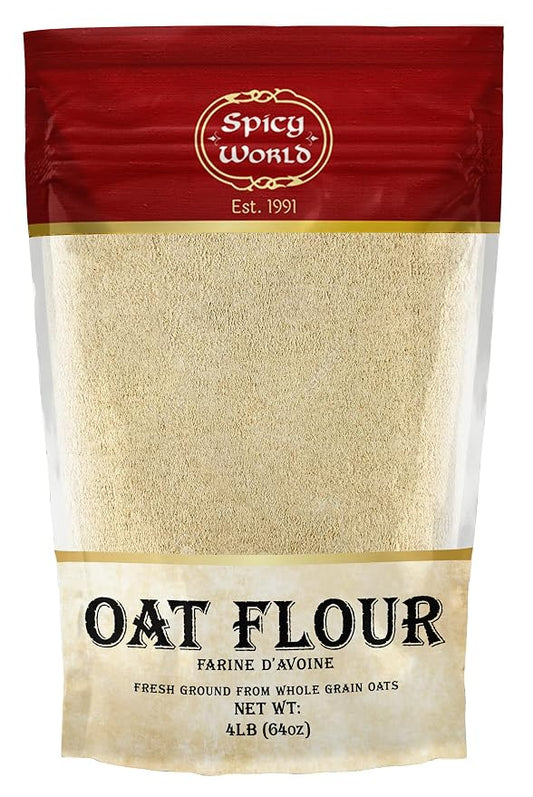Oat Flour Whole Grain 4 LB LARGE Bag - Pure, USA Grown, For Baking & More, Non-GMO, Great Wheat Substitute - by Spicy World