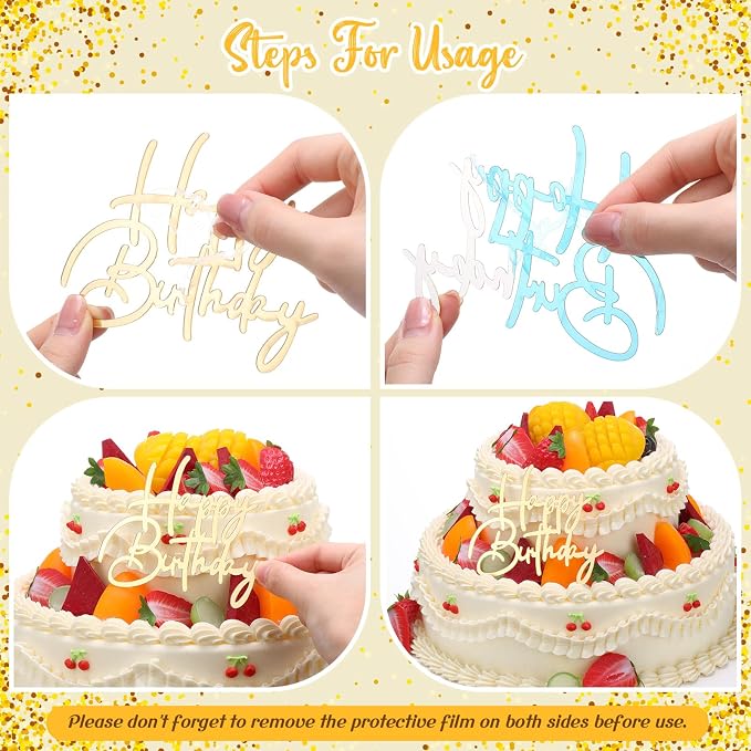 Barydat 50 Pcs Happy Birthday Cake Toppers Bulk Mirror Acrylic Cupcake Topper Decorations Happy Birthday Sign for Cake Inserts Decor Celebrate Anniversary Theme Party Supplies 10 Style(Mixed Colors)