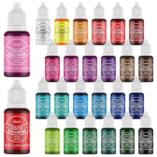 Food Coloring for Baking - Cherrysea 26x10ml Vibrant Cake Coloring Liquid Set for Dessert Decorating Food Dye for Icing,Fondant,Cookies,Easter Egg,Making DIY Supplies Kit- 0.35 Fl. oz/Bottles