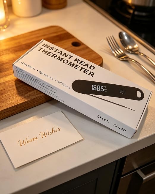 Charmline 0.5 Sec Instant Read Meat Thermometer Digital, 180° Auto-Rotating Display LED, Food Thermometer for Cooking, Baking and Grilling, Dual Battery Design for Longer-Lasting Performance