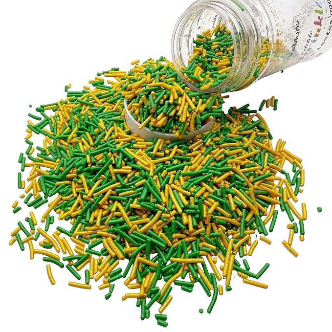 SE Si&Moos Green and Gold Jimmies Sprinkles Gold and Green Sprinkles for Cake Decorating Edible Crunchy Jimmies for Topping Ice Cream, Cookies, Cakes, Cupcakes, Dessert Decorating 3 OZ