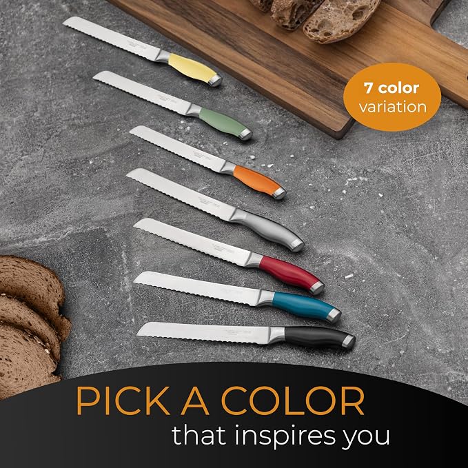 Orblue Serrated Bread Knife Ultra-Sharp Stainless Steel Professional Grade Bread Cutter - Cuts Thick Loaves Effortlessly - (8-Inch Blade with 5-Inch Handle), Yellow
