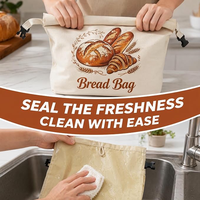 Beeswax Bread Bags for Sourdough,Reusable Organic Linen Cotton Bread Storage Bag with Removable Wax Liner – Easy Clean & Keeps Homemade Bread Fresh (style-B)