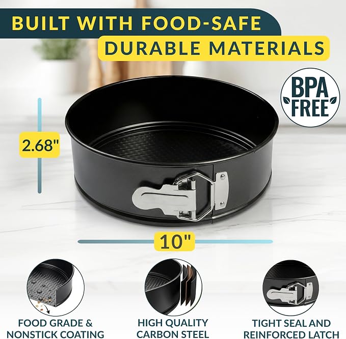 Cheesecake Pan 10 Inch Carbon Steel With Removable Bottom – Leakproof Design, Nonstick Coating Springform Pan – Durable Cake Mold With Secure Latch, Even Heat Cheese Cake Pans For Baking