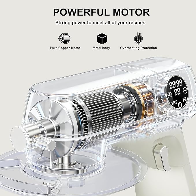 8.45 QT All Metal Stand Mixer,10 Speed Large Capacity Kitchen Mixer with Digital Timer & Tilt-Head, Electric Mixer with Whisk Dough Hook Mixing Beater for Baking,Cakes,Cookie,Bread,Salad (White)