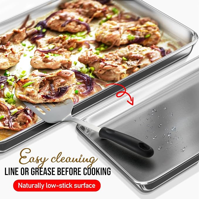 Eatex Aluminum Baking Sheet Set, 4 Pack Cookie Sheet Set, 9x13 Baking Pan Set, Warp Resistant Cookie Sheets for Baking Nonstick, Steel Baking Pans Set, Baking Sheets for Oven, Quarter Sheet Pan
