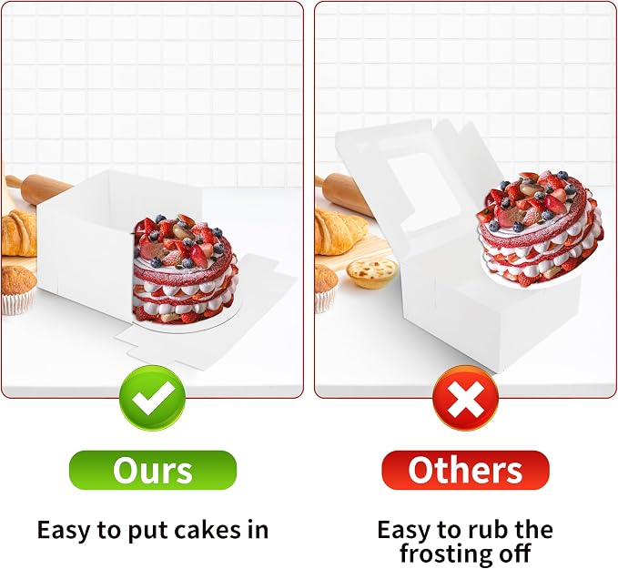 Large Baking Boxes,Set of 10 12x12x8 Inch with Window and 10 Cake Boards,Stikers and Ribbon,Square Cardboard Cake Boxes for Multi-Layer Cakes