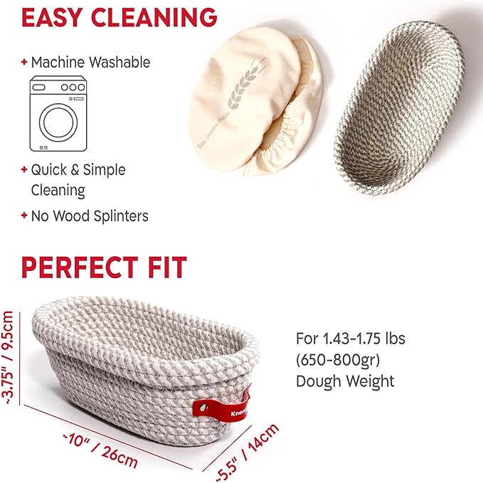 KneadAce Sourdough Kit, Sourdough essentials tools including oval proofing basket, oval bread sling, bread lame, bench scraper and baker's brush set and dough wand