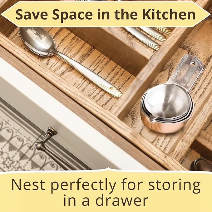 Simply Gourmet Measuring Cups Set of 7, Stackable, 304 Premium Stainless Steel, Kitchen Gadgets for Measure Liquid and Dry Ingredients, Cooking & Baking
