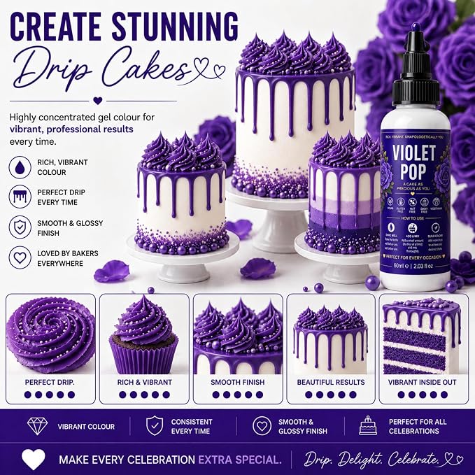 Confect Violet Pop Gel Food Coloring – Highly Pigmented Gel Based Food Color for Buttercream, Cakes, Cookies & Baking – 60mL / 2 FL OZ