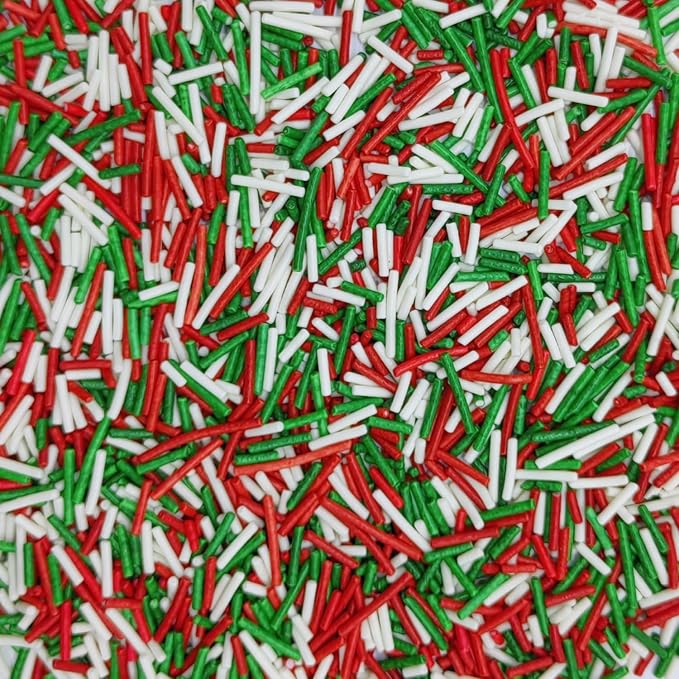Red & White & Green Christmas Jimmy Sprinkles Edible Mix Size Jimmies Cake Decorations Soft Jimmies for Topping Ice Cream, Cookies, Cakes, Wedding, Valentine Christmas Supplies 3OZ
