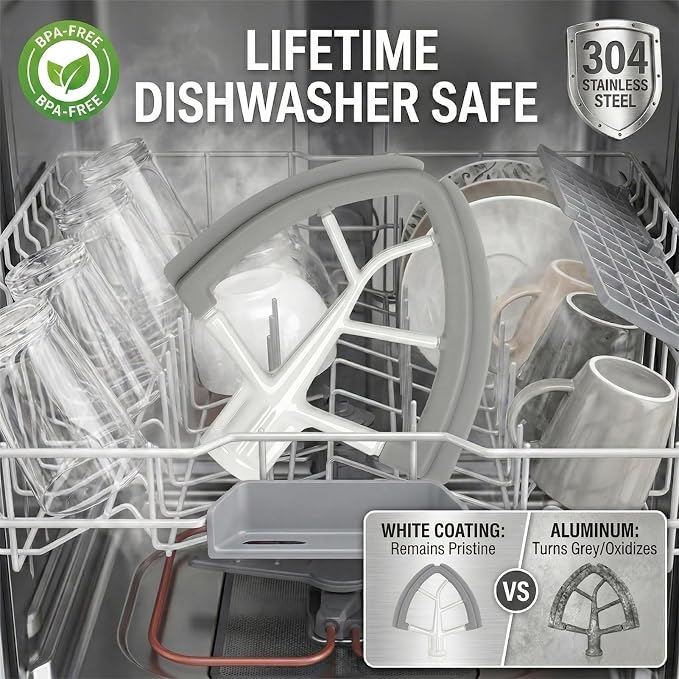 Flex Edge Beater for KitchenAid Tilt-Head Stand Mixer 4.5-5 Qt, Upgraded Flat Beater Paddle with Dual Silicone Scraper Edges, Kitchen Aid Accessories and Attachments (Aluminum Grey)