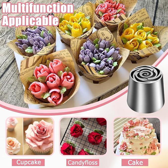 Jiozermi Extra Large Russian Piping Tip, Stainless Steel Flower Frosting Tip Icing Nozzle Floral Icing Nozzle for Birthday Cake Cupcake Decorating Frosting, Cream Baking Cookie DIY, SL40