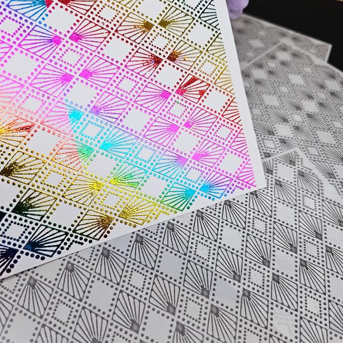 3pc Rhombus Background Stick&Shine Foil Transfer Sticker Paper for Handmade Card Making Scrapbooking and Album Journal Invitation Decoration Metallic Hot Foil Transfer Printing Adhesive Sheets