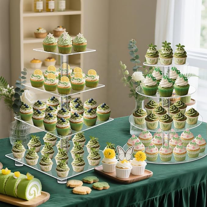 YestBuy 4 Tier Acrylic Cupcake Stand with 6“ Between Two Layers, Clear Cupcake Tower Stand for 50 Cupcakes, Cupcake Holder for Birthdays, Weddings, Baby Showers and Candy Bar