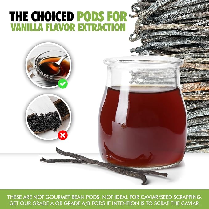 1oz Organic Madagascar Vanilla Beans Extract Exclusive Grade B by FITNCLEAN VANILLA | 4"-6" By Weight - 1 Ounce (1/16 Lb) Bulk Dry Whole NON-GMO Bourbon Pods. Certified USDA Organic.