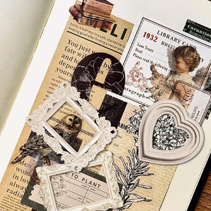 100 Pcs Vintage Frame Decorative Stickers - Scrapbooking Supplies for Planners, Wedding Albums, Junk Journals & Crafts (Color-1) | Ideal for albums, junk journals, planners, DIY crafts, card making, creative collage, and gift embellishments