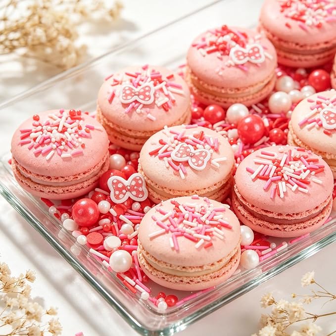 Twisweet Red Bow Sprinkles for Cake Decorating, Polka Dot Style Jimmies Sugar Pearls & Bow Confetti, Edible Baking Candy for Cupcake Cookie Ice Cream Cake Toppers, Girls Birthday Cartoon Party Decorations (130g/4.58oz)