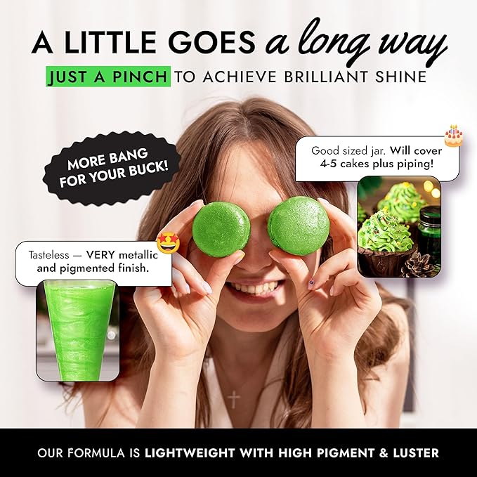 MONÉGASQUE Green Edible Glitter for Drinks 7g – Edible Glitter for Cakes & Cocktails – Green Luster Dust for Drinks – Drink & Cake Decorations Dust Powder Spray – Cocktail & Drink Shimmer Sparkles
