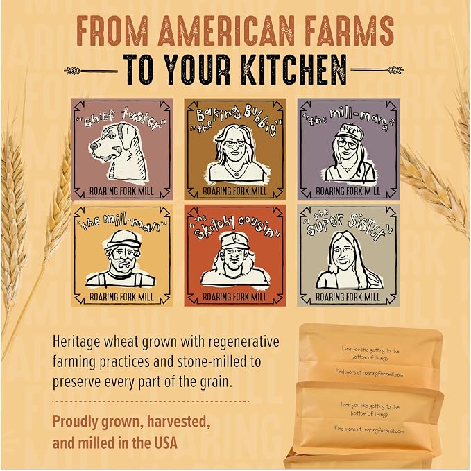 Roaring Fork Mill Emmer 00 Flour - Stone-Milled USDA Organic & Regenerative Organic Certified heritage and Ancient Grain Flour, Regenerative Baking Flour for Bread, Pasta & Artisan Baking