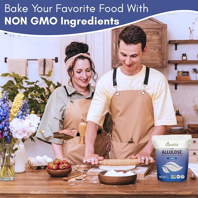 Durelife Allulose sweetener, 1 lb 100% Pure No Erythritol powdered Sugar Substitute, NON-GMO Project Verified, Keto Certified, OU kosher, No Fillers, Zero Calories sugar alternative 1 Lbs