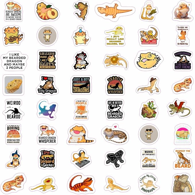 100Pcs Cute Bearded Dragon Stickers for Water Bottles - Bearded Dragon Gift for Women & Men, Laptop Decals, Gifts for Women & Men