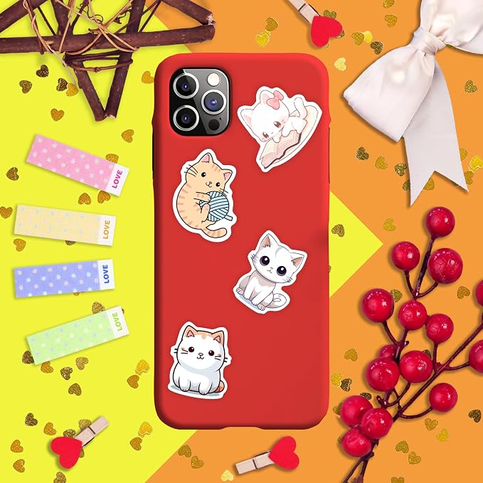 100Pcs Cute Cat Stickers Kawaii for Water Bottle and Laptop - Cute Cat Party Supplies & Decorations, Waterproof Vinyl Decals, Kawaii and Animal Stickers, Gifts for Women & Men