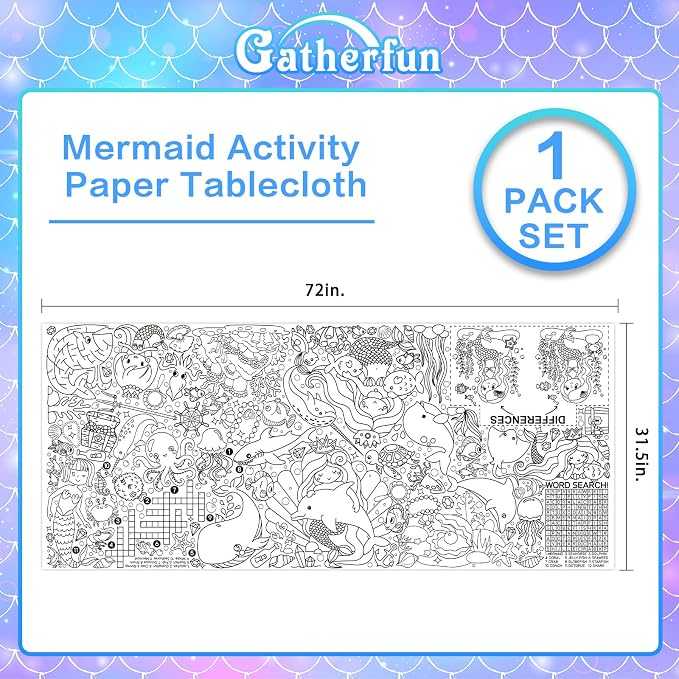 Gatherfun Mermaid Party Giant Coloring Poster - 31.5X 72 Inches - Versatile Classroom Wall Décor & Birthday Activity - Mermaid Poster or Table Cover for School Parties and Special Events
