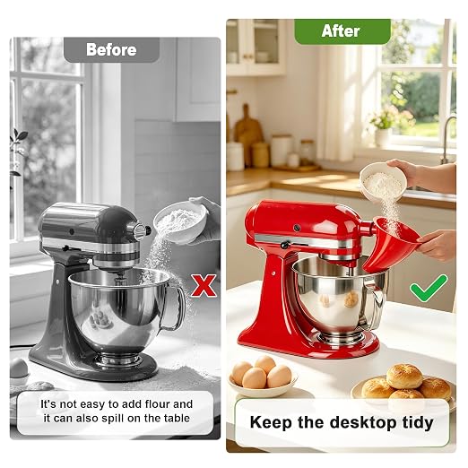 Flour Funnel for KitchenAid Mixer, Plastic Attachment for 4.5-5 Quart Tilt-Head Stand Mixer, Durable & Dishwasher Safe, Mess-Free Baking Tool, Kitchen Aid Accessories(Black)