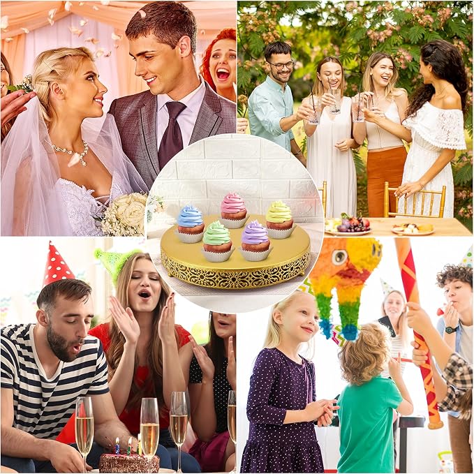 Wenqik 18 Inch Cake Stand, Metal Round Cake Stands Set with Modern Design White Dessert Display Cupcake Stands Plates Fruit Serving Tray for Wedding Birthday Baby Shower Party (Gold)