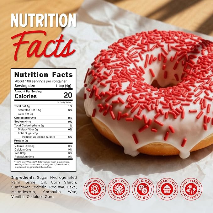 Snackathon Red Sprinkles for Baking & Decorating, 15 oz Vibrant Red Jimmies in Resealable Pouch – Gluten Free Sprinkles for Cakes, Ice Cream Toppings & Desserts