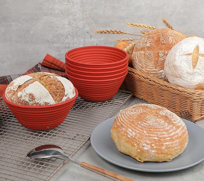 Webake 5 Inch Silicone Mini Banneton Bread Proofing Basket, 6Pcs Round Small Banneton Basket for Sourdough Bread Soup Bowls