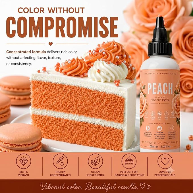 Confect Peach Gel Food Coloring – Highly Pigmented Gel Based Food Color for Buttercream, Cakes, Cookies & Baking – 60mL / 2 FL OZ