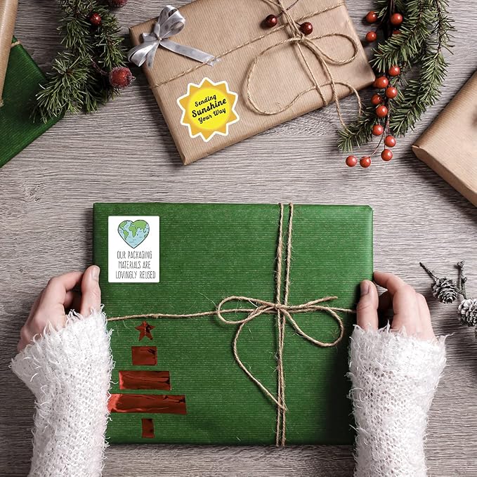Muminglong 1.5 Inch Our Packing Materials Are Lovingly Reused Sticker, Thank You, Reused Box, Recycling Label, Love Shaped Earth, Handmade, Packaging, 500 PCS