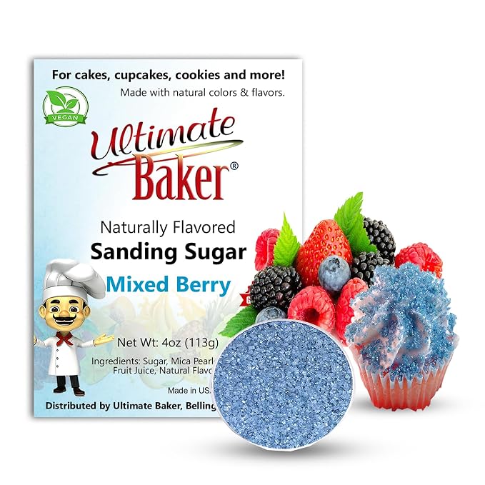 Ultimate Baker Flavored Sanding Sugar (1x4oz) - Burst of Flavor & Color for Cakes, Cookies & More, All-Natural, Perfect for Baking & Decorating or as a Flavored Coffee Sugar (Mixed Berry)