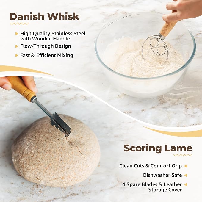 Banneton Bread Proofing Basket, 9inch Round Sourdough Starter Kit, Sourdough Bread Baking Supplies and Baking Accessories, Banneton Basket Gift Set