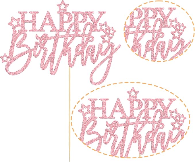Gyufise 1Pcs Happy Birthday Cake Topper Glitter Happy Birthday Cake Pick for Celebrating Happy Birthday Anniversary Theme Party Cake Decorations Supplies Dark Pink