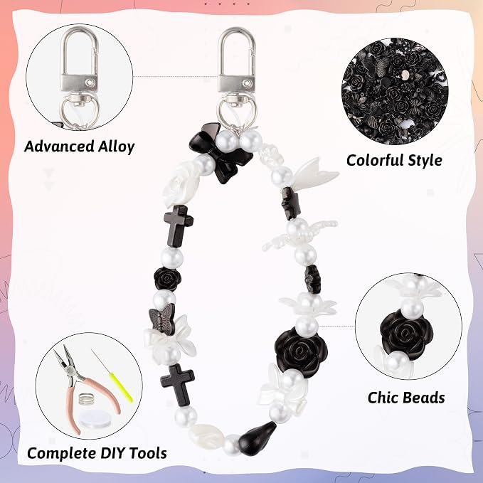 Y1tvei Lip Gloss Beads Charms - 71Pcs Y2K Aesthetic Floral Bow Snowflake Star Mix Beads Charms Strap Making Crafts Kit, Vintage Lip Gloss Keychains DIY Bracelets Jewelry Accessory Making for Lipstick