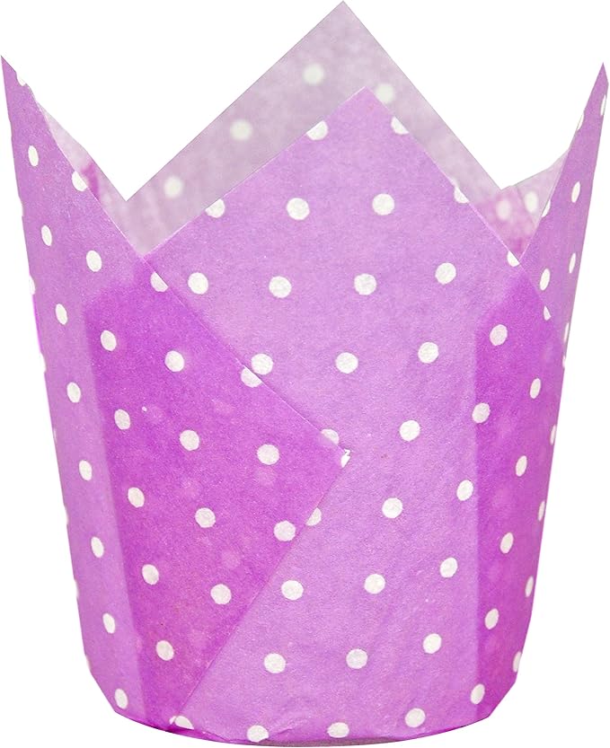 QLSmypkg Large Muffin Greaseproof paper Baking cupcake cups, 2-1/4" x 4" Purple printed with Polka Dot Tulip Baking Cup(Large) (125pcs)