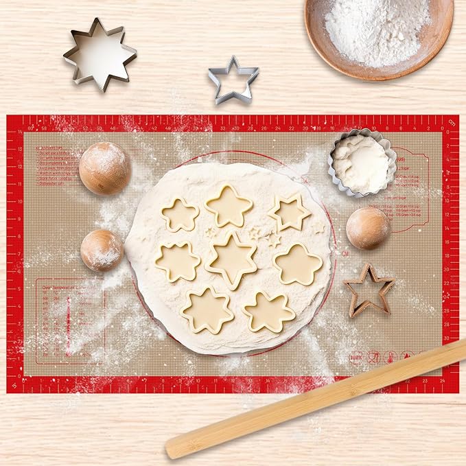 Silicone Pastry Mat 26"x16", 0.7mm Thick Non Slip Baking Mat with Measurements, Large Dough Rolling Mat for Pizza, Bread, Pie Crust, Fondant, Cookies