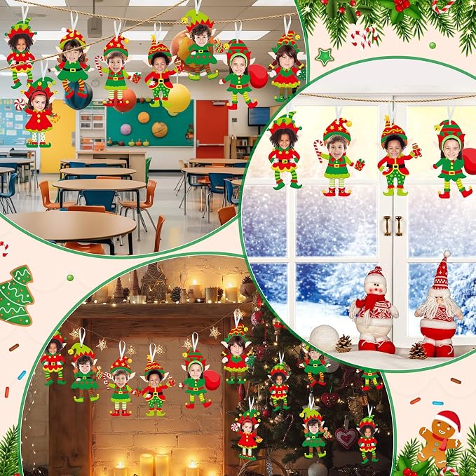 Dianelhall 24 Sets Christmas Elf Craft Kit DIY Elf Picture Frame Crafts Holiday Party Picture Frames with Xmas Dress up Sticker for Winter Christmas Classroom Holiday Party Activities