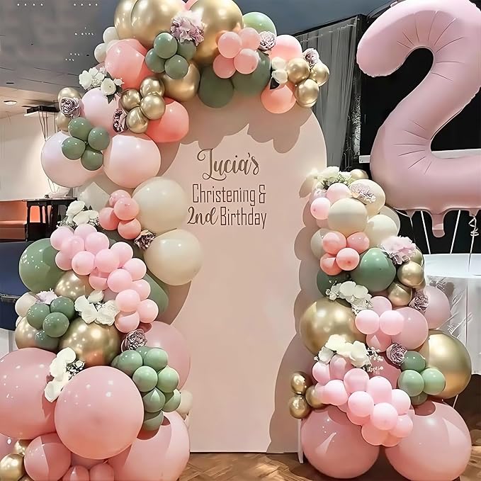 Baby in Bloom Balloon Arch Kit, 134Pcs Dusty Sage Green and Pastel Pale Pink Cream White Beige Light Gold Floral Balloon Garland for Girls Boho Baby Shower Flower Birthday Garden Tea Party Decorations