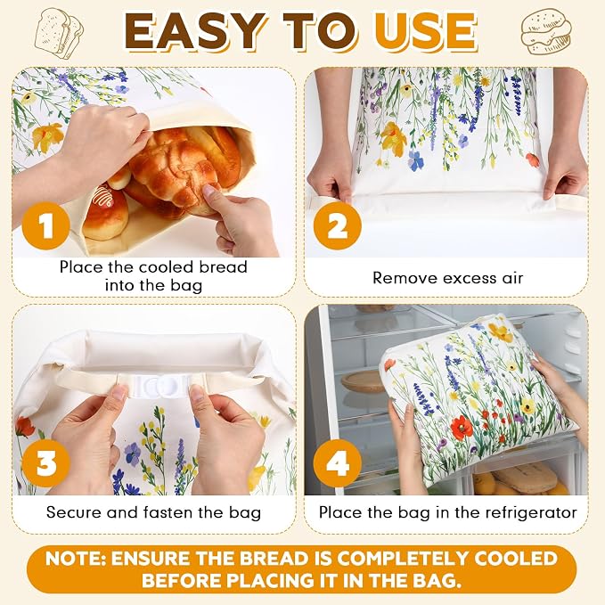 2 Pcs XL Beeswax Bread Bags for Sourdough Reusable 13” x 17” Large Bread Bags with Improved Beeswax Coating Food Wraps for Mother's Day Homemade Loaf Fresh Freezer(Wildflower)