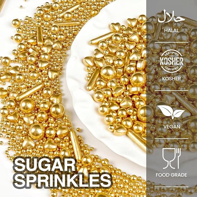 Gold Pearl Heart Sprinkles for Cake Decorating, 150g/5.29oz Mix Size Sugar, Heart Cake Decoration, Golden Sprinkles, Love Sprinkles, Cupcakes, Baking, Wedding Party Supplies